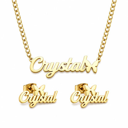 Personalized Name Necklace and Earrings Set: Custom Butterfly Name Jewelry Gift for Her