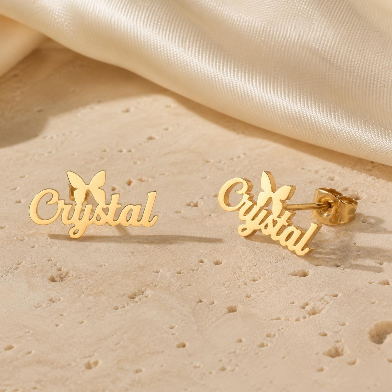 Personalized Name Necklace and Earrings Set: Custom Butterfly Name Jewelry Gift for Her