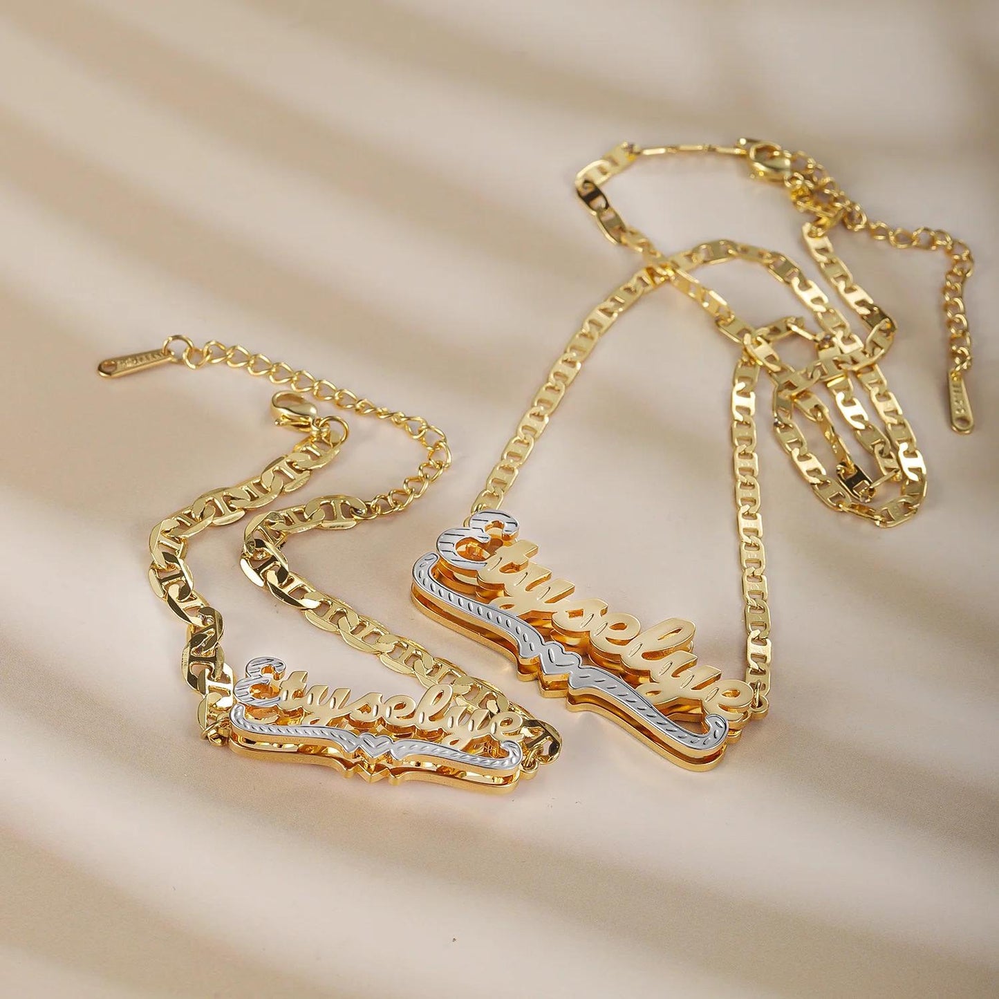 Personalized Name Necklace and Bracelet Set: Double-Plated Matching Jewelry
