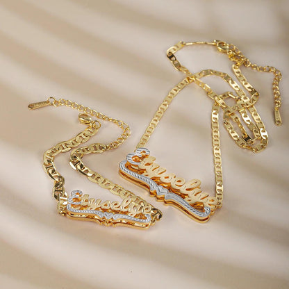 Personalized Name Necklace and Bracelet Set: Double-Plated Matching Jewelry