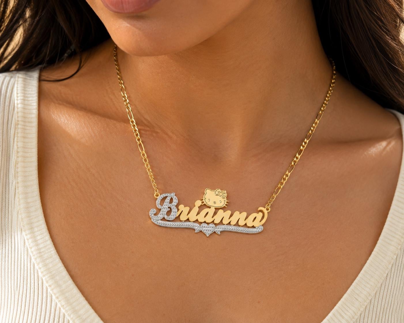 Hello Kitty Nameplate Necklace: Personalized Name Necklace, Custom Stainless Steel Jewelry