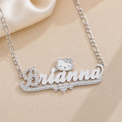 Hello Kitty Nameplate Necklace: Personalized Name Necklace, Custom Stainless Steel Jewelry