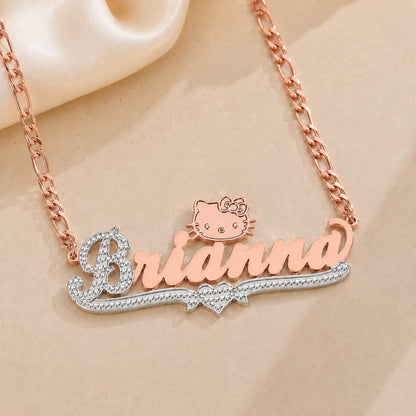 Hello Kitty Nameplate Necklace: Personalized Name Necklace, Custom Stainless Steel Jewelry