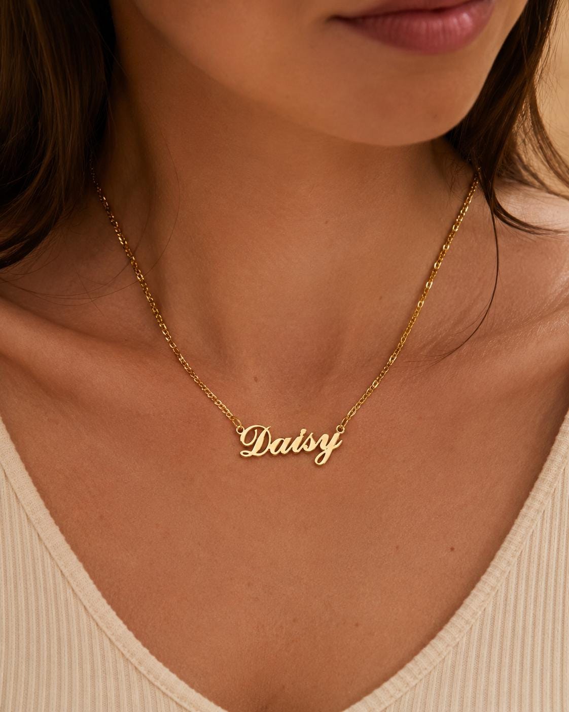 Nameplate Necklace: 18K Gold Plated Stainless Steel, Non Tarnish Jewelry