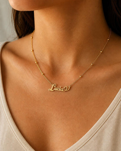 Nameplate Necklace: 18K Gold Plated Stainless Steel, Non Tarnish Jewelry