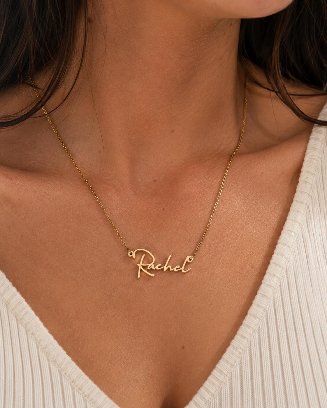 Nameplate Necklace: 18K Gold Plated Stainless Steel, Non Tarnish Jewelry