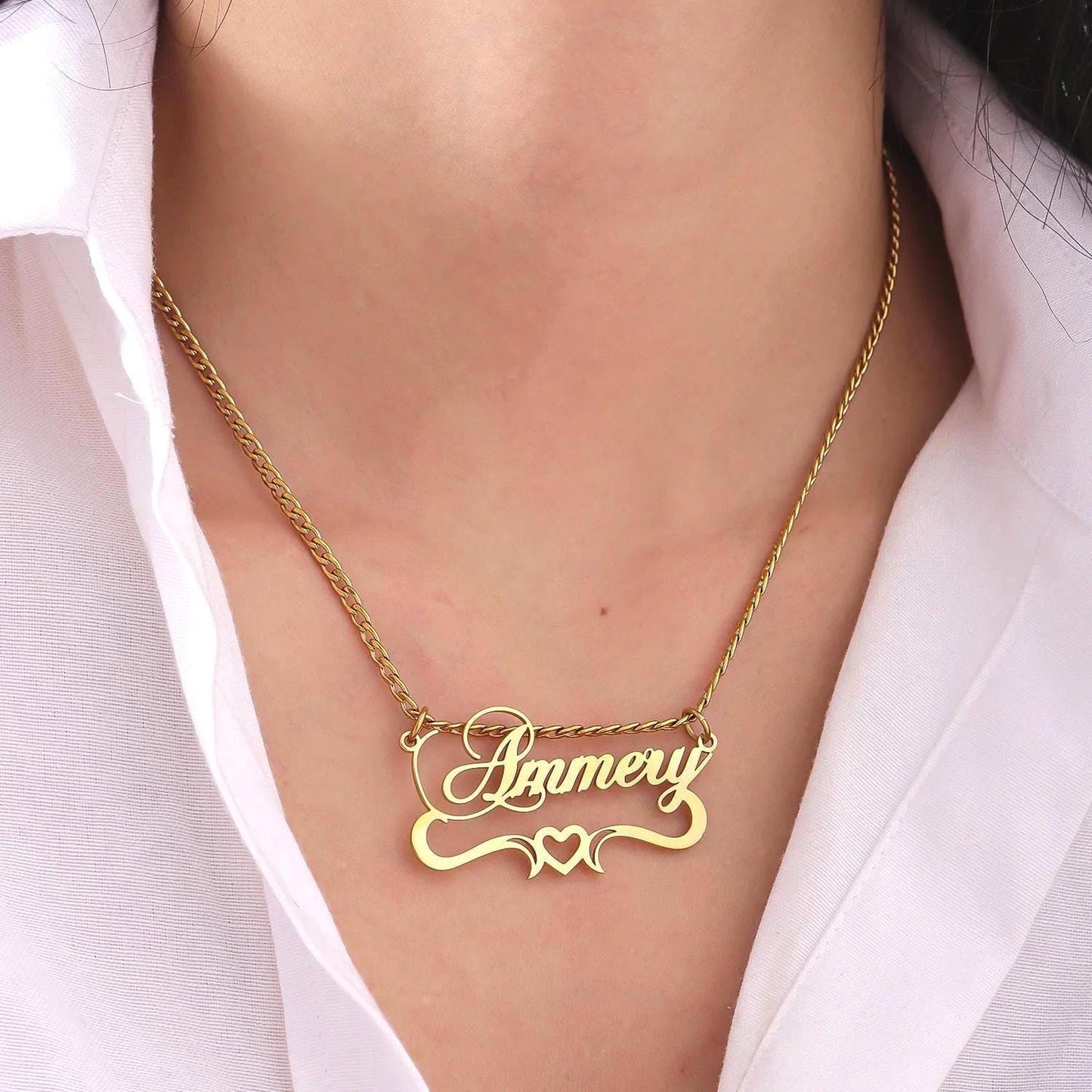 Personalized Name Necklace: Stainless Steel Jewelry Gift, Heart Pendant