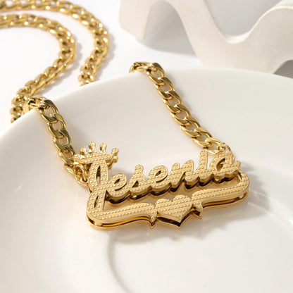 Custom Gold Name Necklace with Crown, Cuban Chain, Personalized Gift