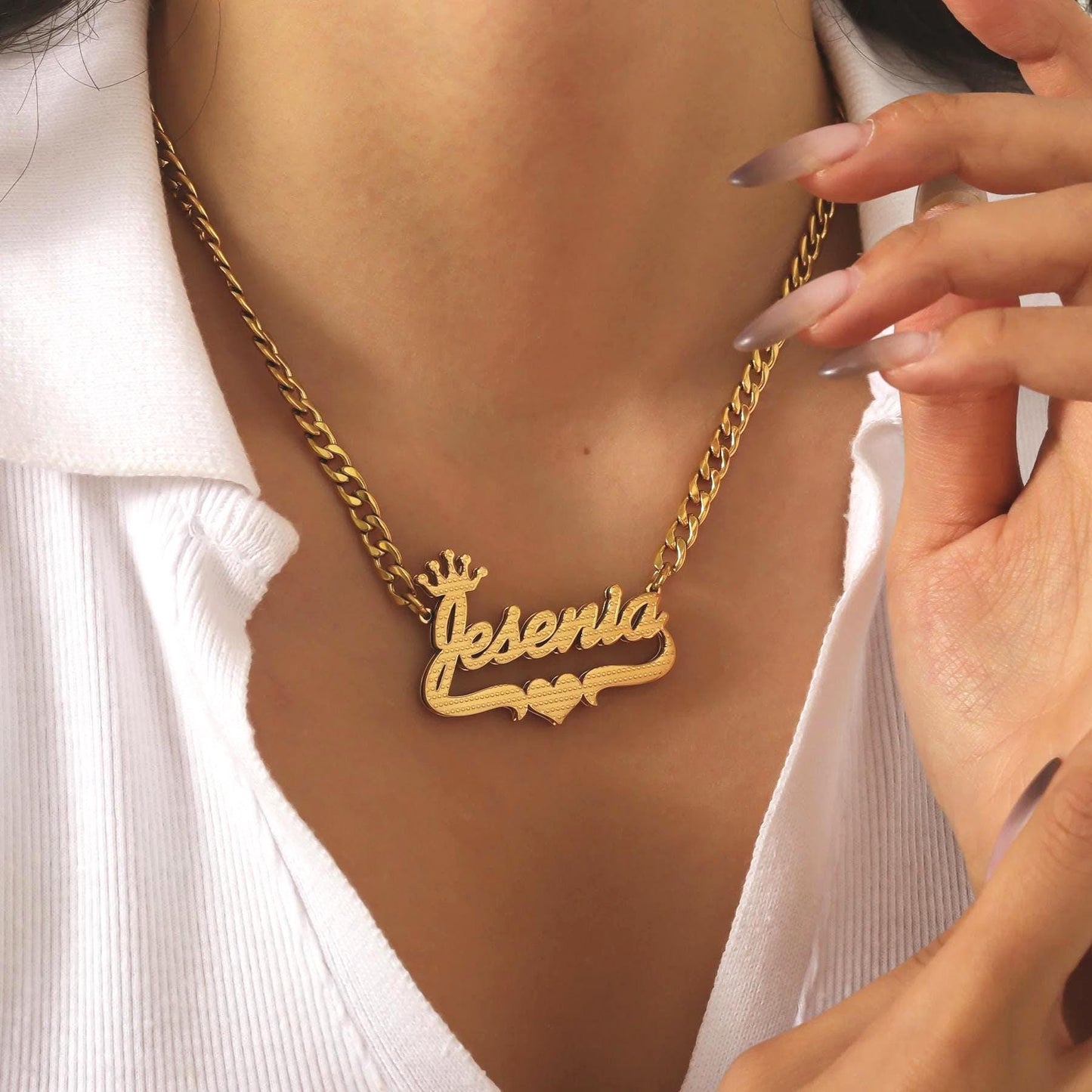 Custom Gold Name Necklace with Crown, Cuban Chain, Personalized Gift
