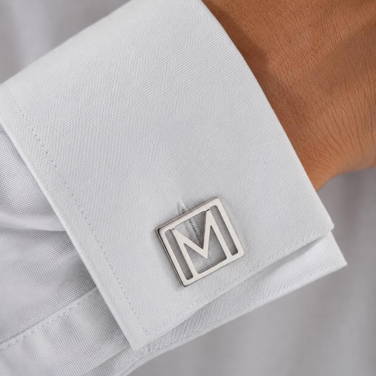 Personalized Square Monogram Cufflinks: Interlocking Initial Cuff Links for Men