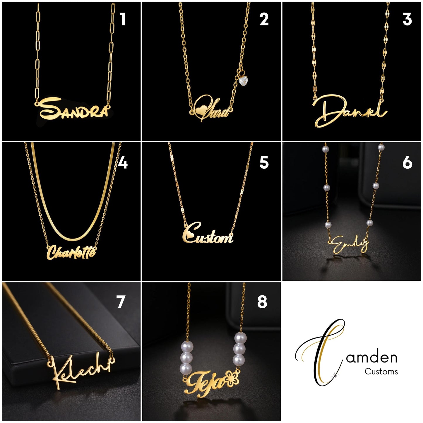 Custom Name Necklace: 8 Styles, Gold or Silver Stainless Steel Jewelry