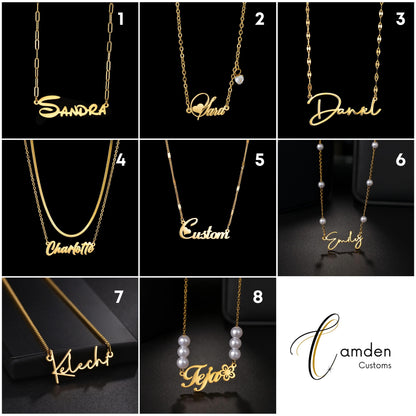 Custom Name Necklace: 8 Styles, Gold or Silver Stainless Steel Jewelry
