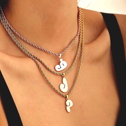 Custom Arabic Initial Necklace: Bubble Letter, Rope Chain