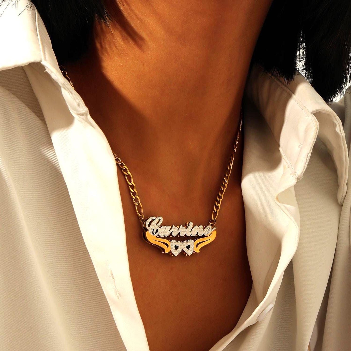 Double Plated Name Necklace: Personalized Two-Tone Jewelry, Waterproof and Non Tarnish
