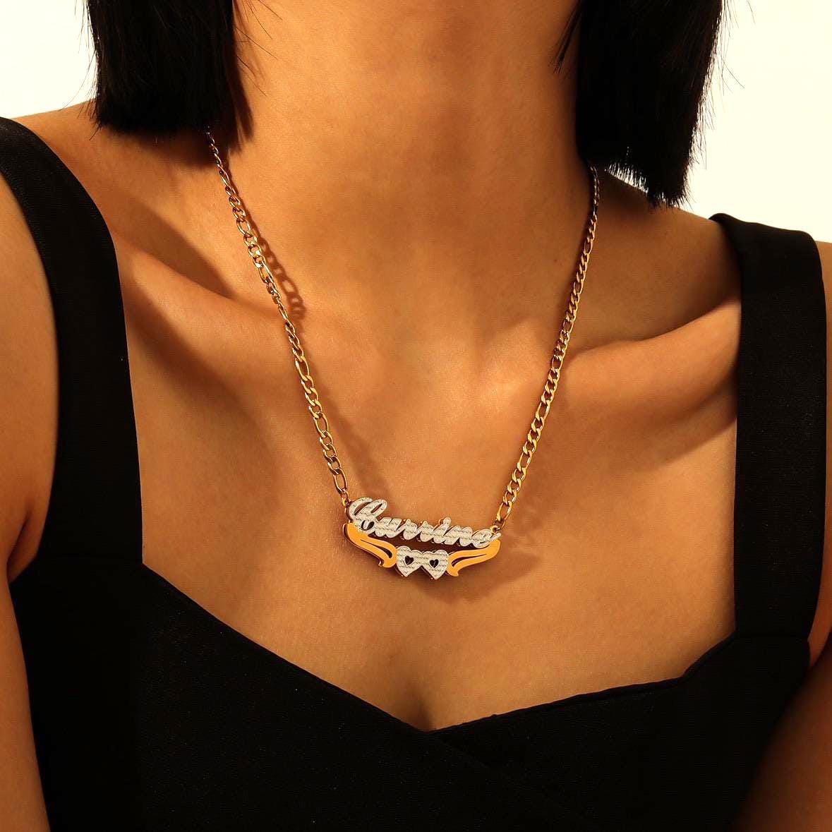 Double Plated Name Necklace: Personalized Two-Tone Jewelry, Waterproof and Non Tarnish