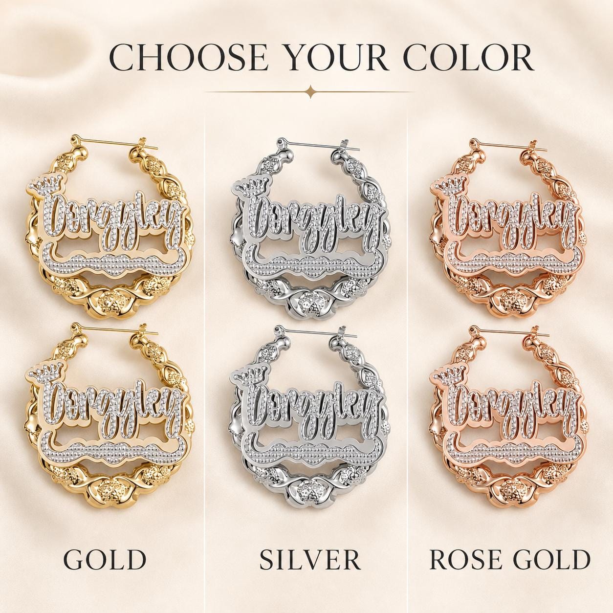 Custom XOXO Name Bamboo Hoop Earrings: Personalized Two-Tone Statement, Gold Silver or Rose Gold