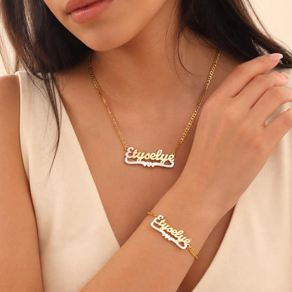 Personalized Name Necklace and Bracelet Set: Double-Plated Matching Jewelry