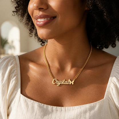 Personalized Name Necklace and Earrings Set: Custom Butterfly Name Jewelry Gift for Her