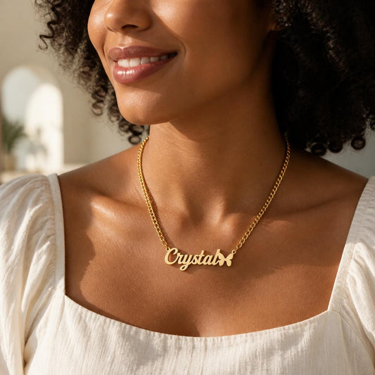 Personalized Name Necklace and Earrings Set: Custom Butterfly Name Jewelry Gift for Her