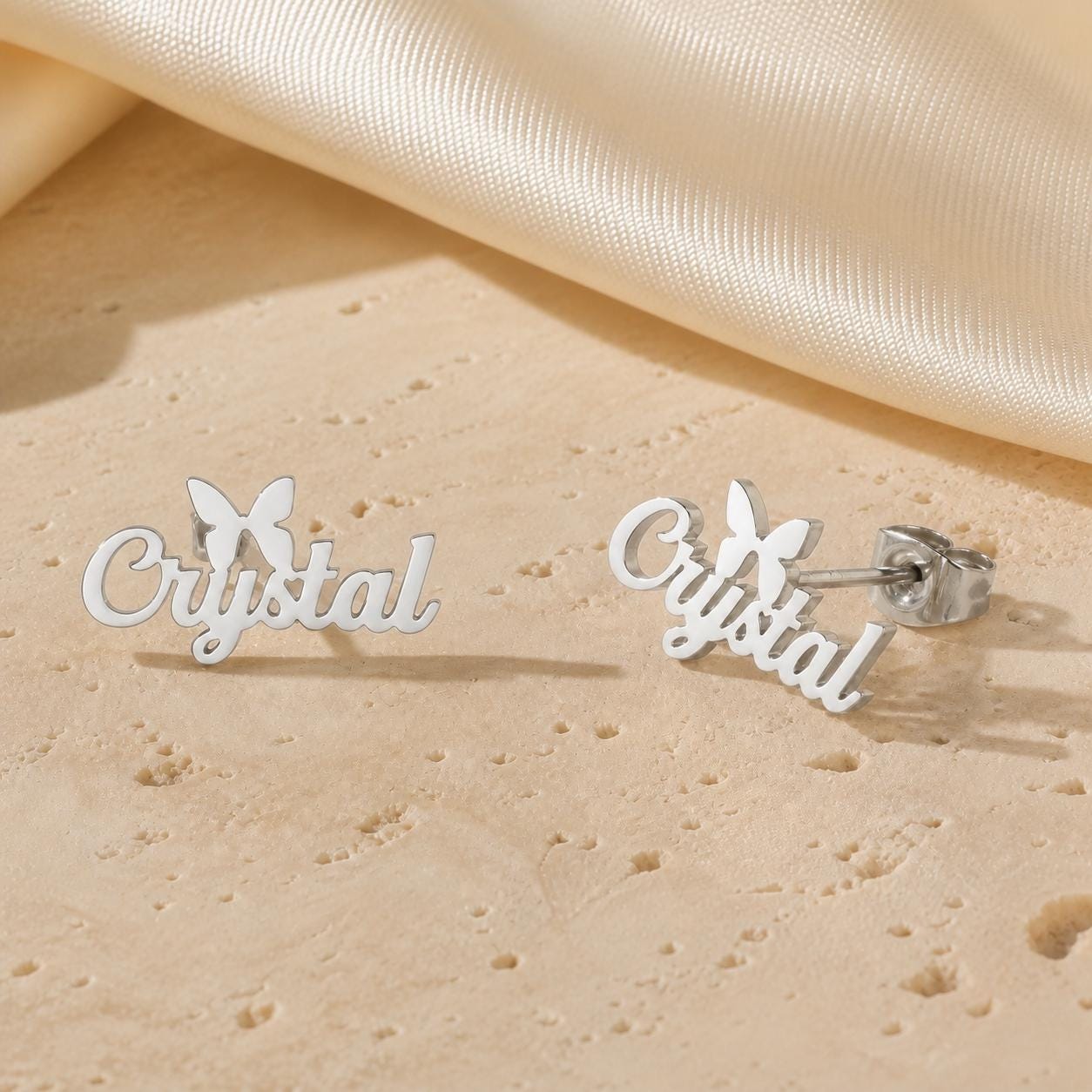 Personalized Name Necklace and Earrings Set: Custom Butterfly Name Jewelry Gift for Her