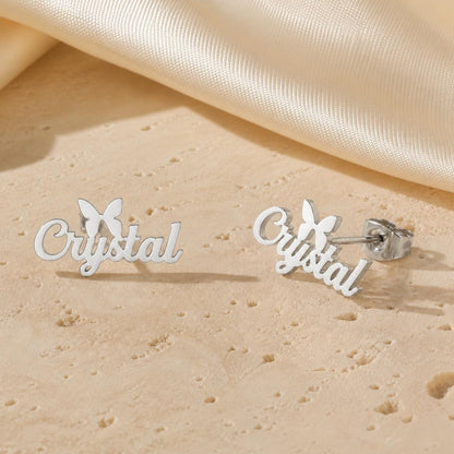 Personalized Name Necklace and Earrings Set: Custom Butterfly Name Jewelry Gift for Her