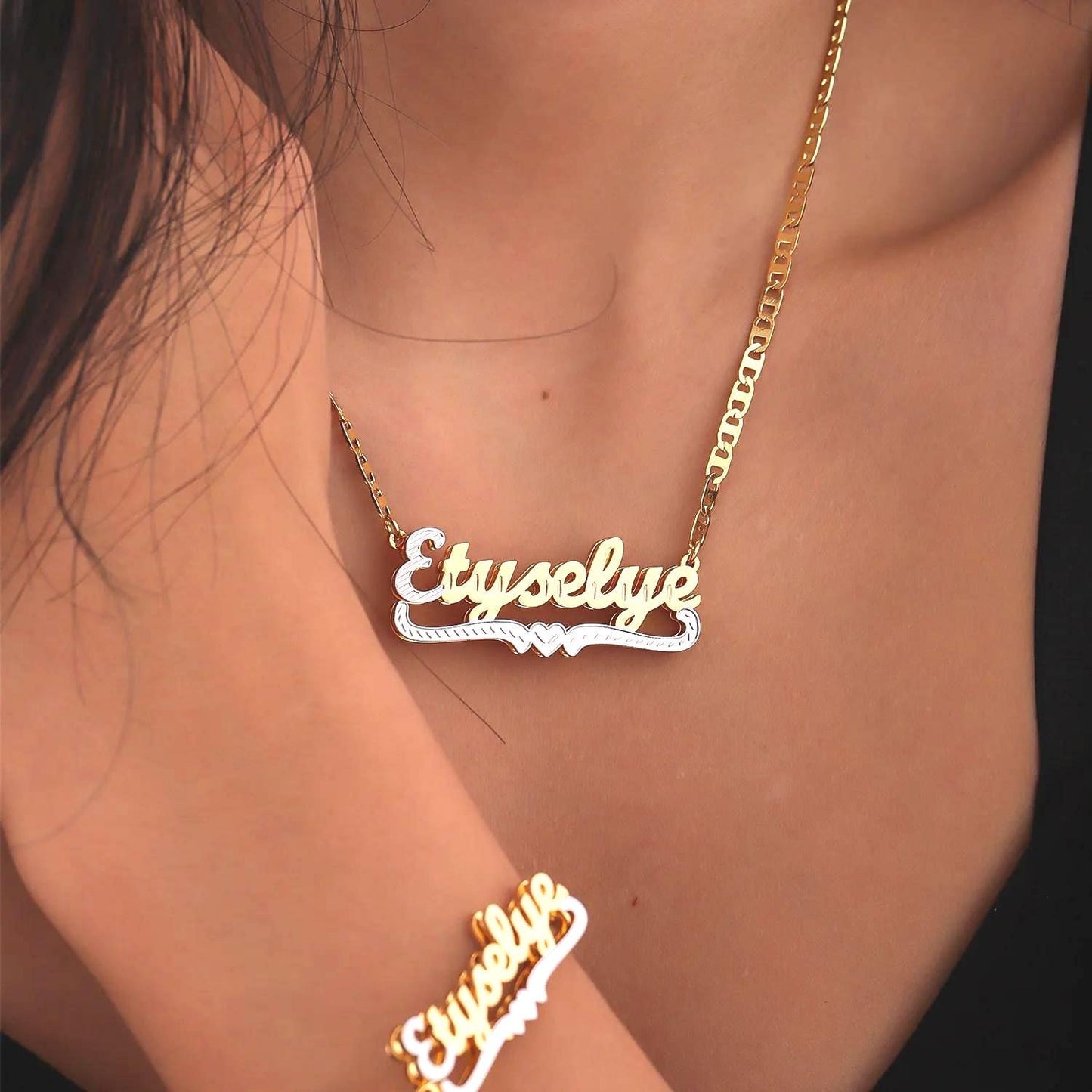Personalized Name Necklace and Bracelet Set: Double-Plated Matching Jewelry