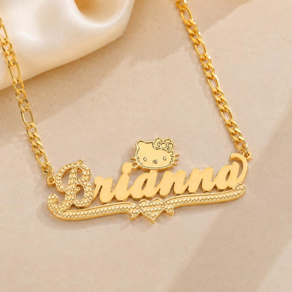 Hello Kitty Nameplate Necklace: Personalized Name Necklace, Custom Stainless Steel Jewelry