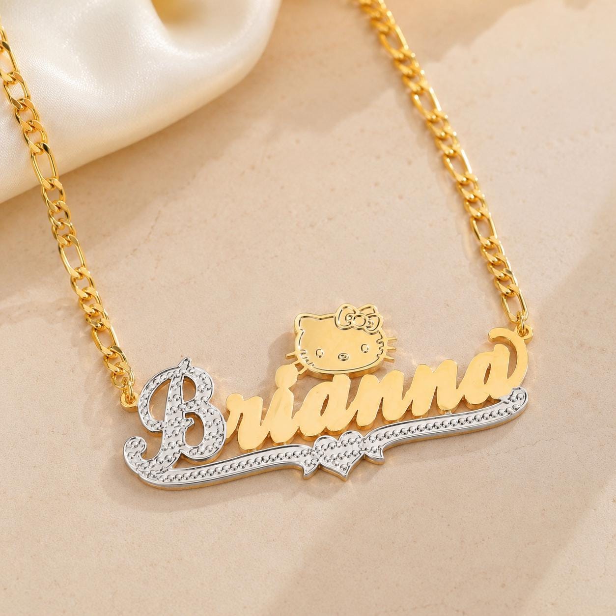 Hello Kitty Nameplate Necklace: Personalized Name Necklace, Custom Stainless Steel Jewelry