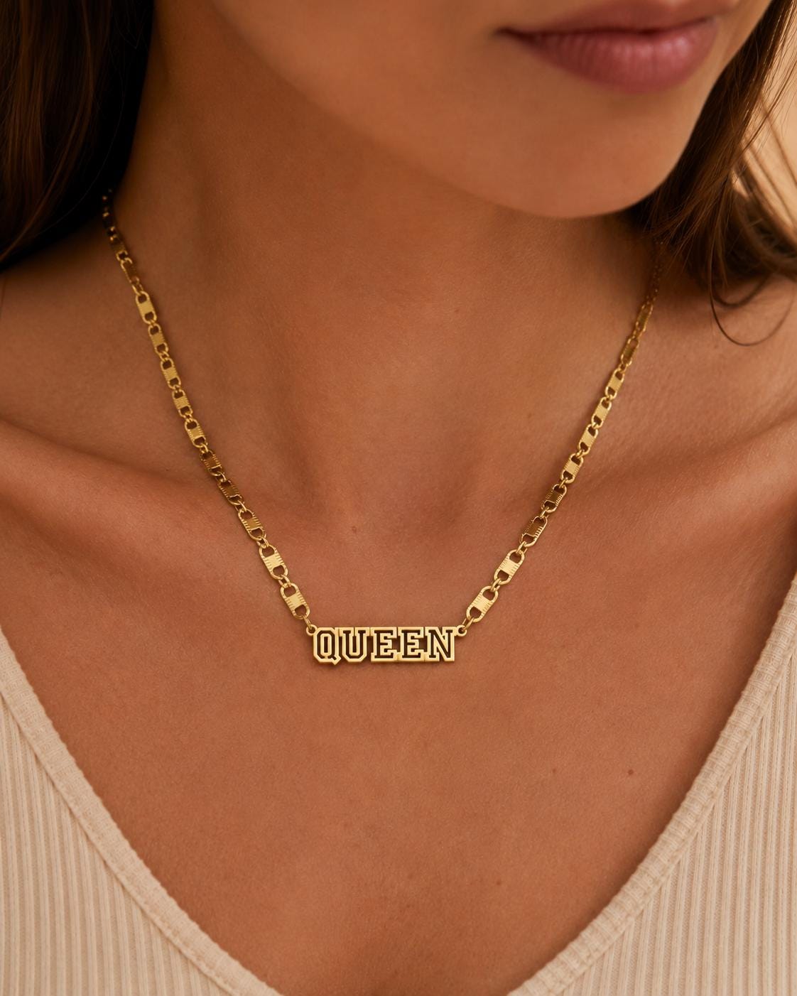 Nameplate Necklace: 18K Gold Plated Stainless Steel, Non Tarnish Jewelry