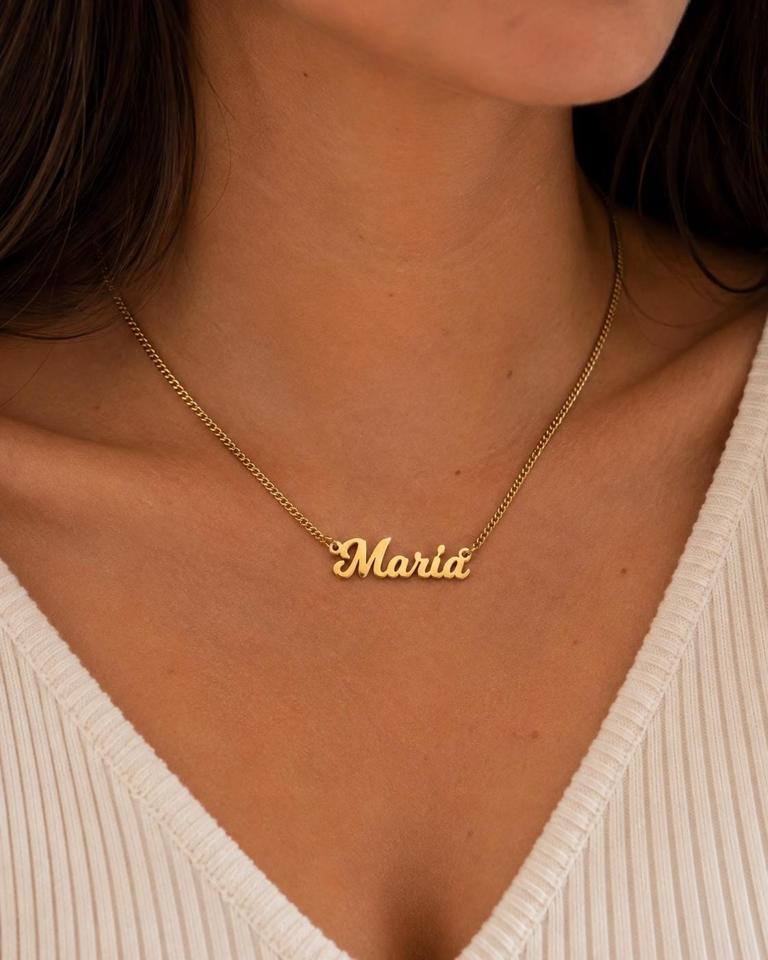 Nameplate Necklace: 18K Gold Plated Stainless Steel, Non Tarnish Jewelry