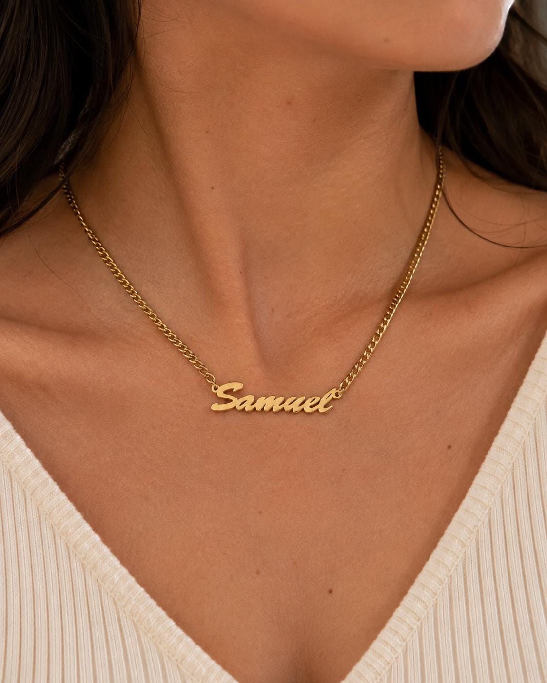 Nameplate Necklace: 18K Gold Plated Stainless Steel, Non Tarnish Jewelry