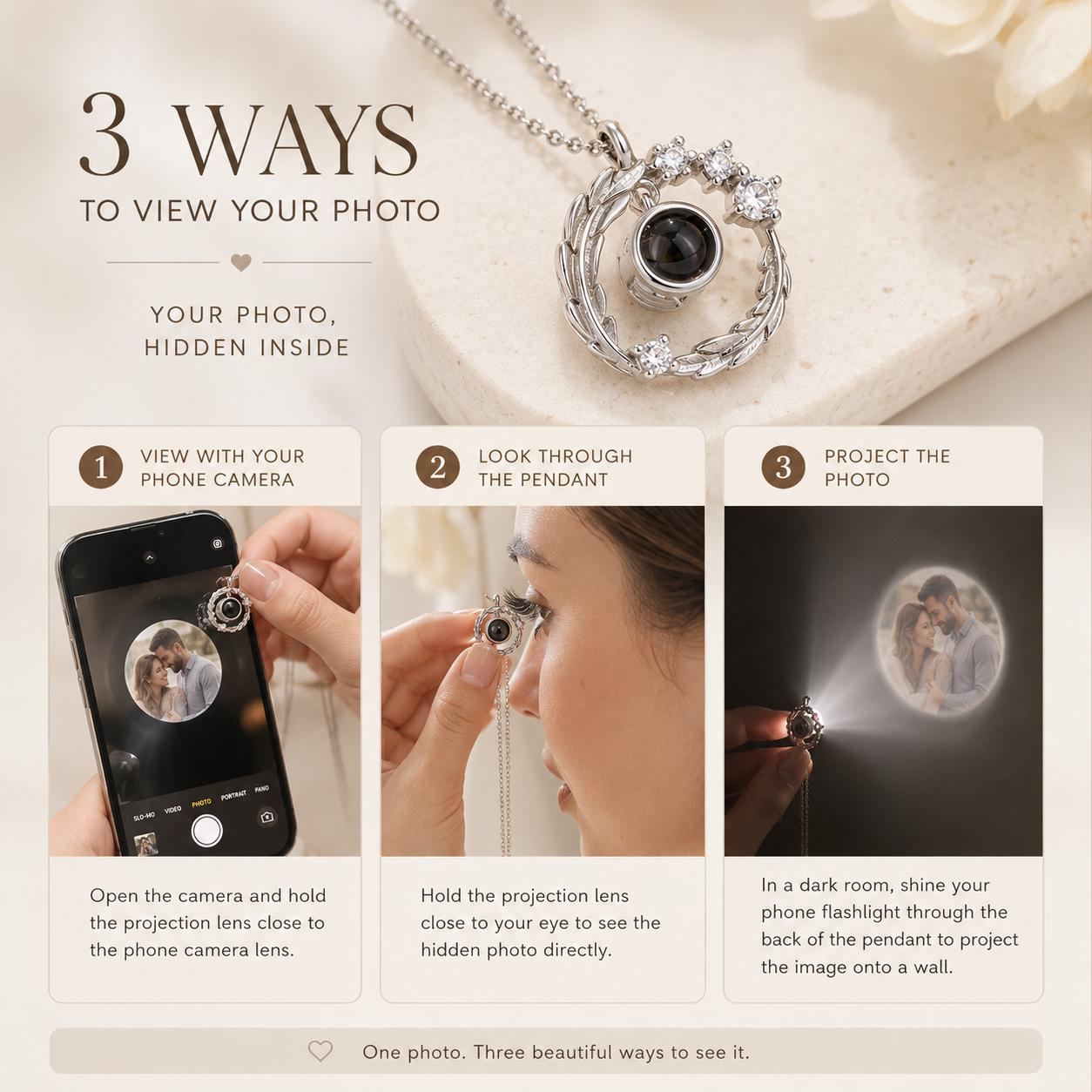 Custom Photo Projection Necklace: Memorial Locket, Stainless Steel or 925 Sterling Silver