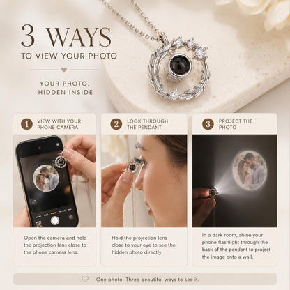 Custom Photo Projection Necklace: Memorial Locket, Stainless Steel or 925 Sterling Silver