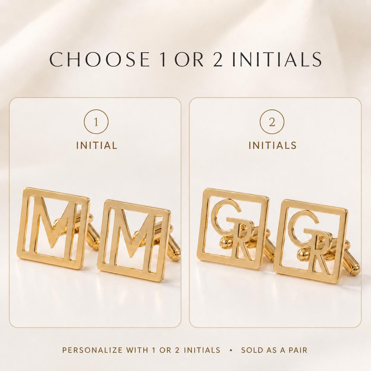Personalized Square Monogram Cufflinks: Interlocking Initial Cuff Links for Men