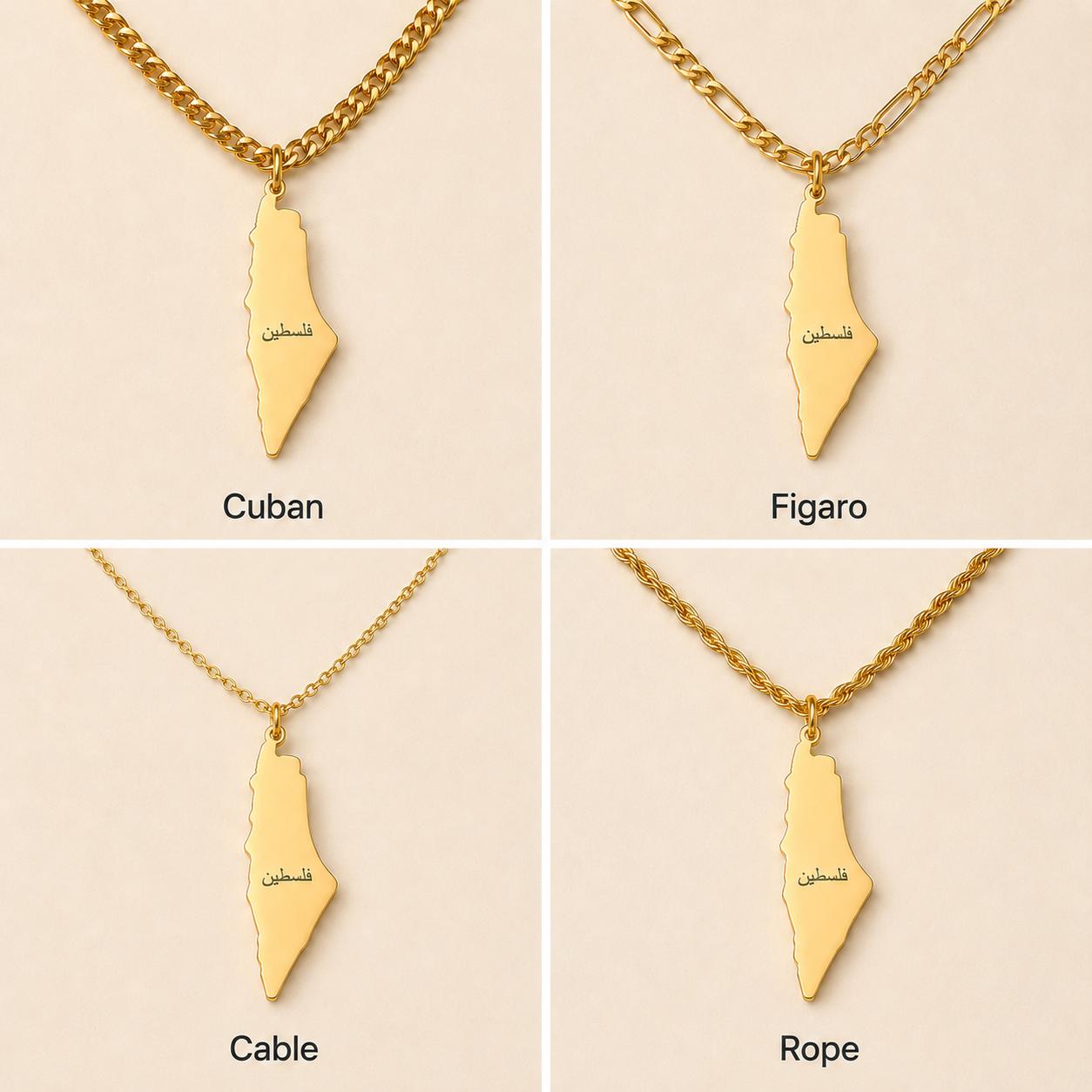 Palestinian Map Necklace: Arabic Calligraphy, Heritage Jewelry