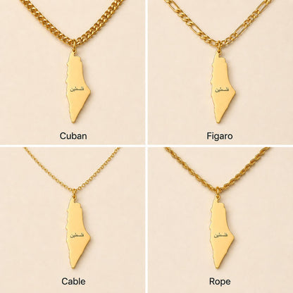 Palestinian Map Necklace: Arabic Calligraphy, Heritage Jewelry