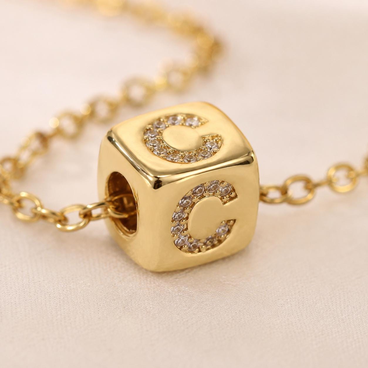 Custom Initial Necklace: 3D Gold Cube Necklace, Sparkly Letter Pendant, Meaningful Gift for Her