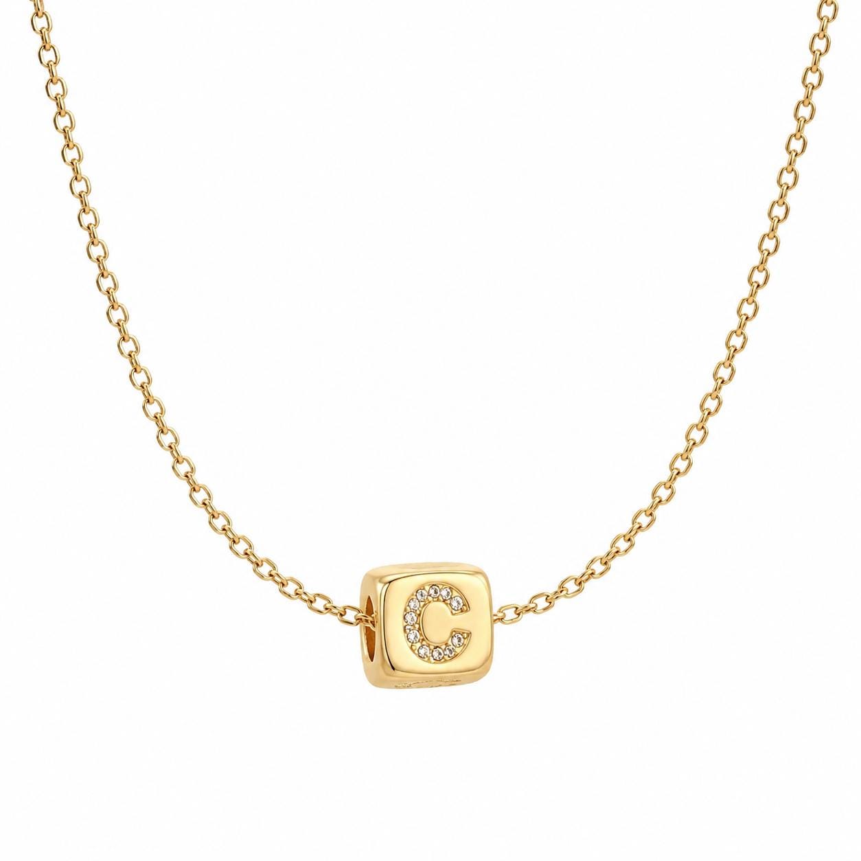 Custom Initial Necklace: 3D Gold Cube Necklace, Sparkly Letter Pendant, Meaningful Gift for Her