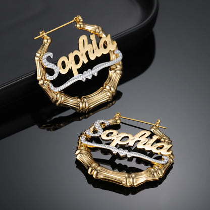 Two Tone Bamboo Hoop Earrings