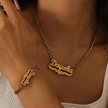Double Plated Name Necklace & Bracelet Set