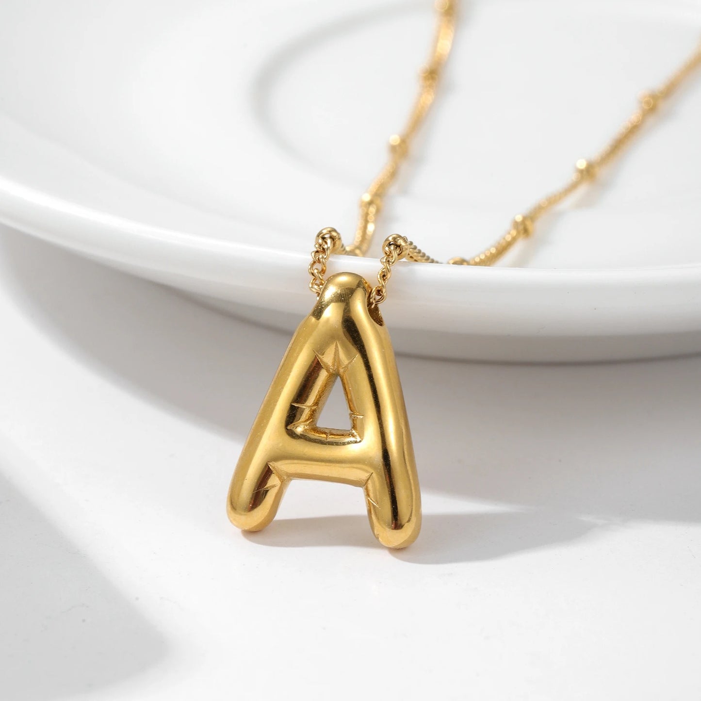 Chunky Bubble Letter Initial Necklace