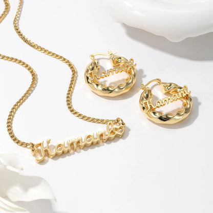 Nameplate Necklace & Twisted Hoop Earrings Set