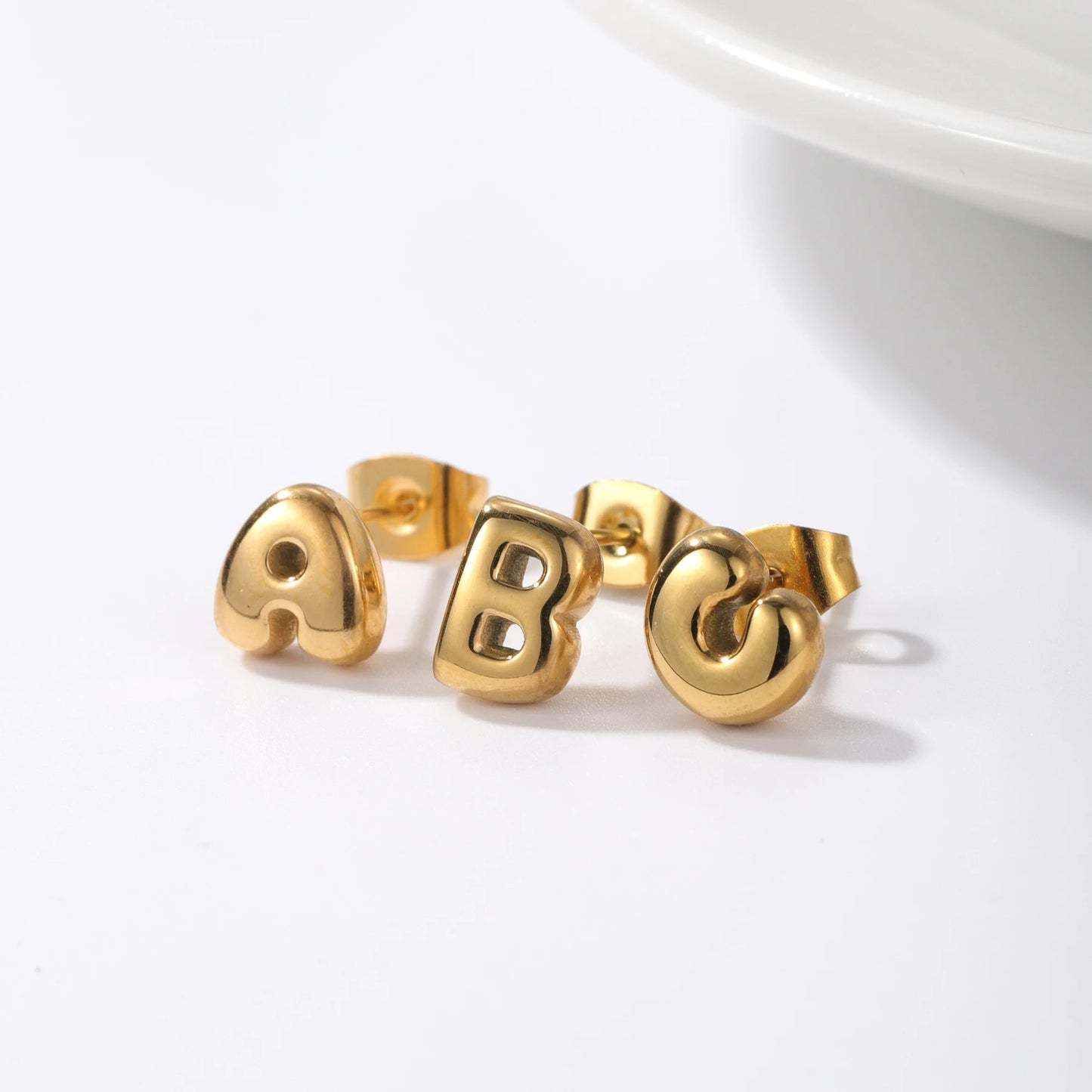 Classic Bubble Initial Stud Earrings