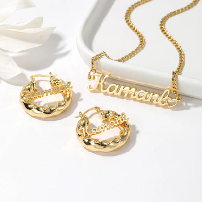 Nameplate Necklace & Twisted Hoop Earrings Set