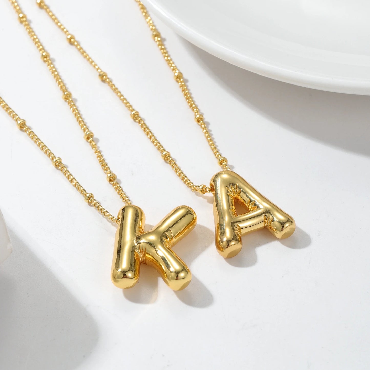 Chunky Bubble Letter Initial Necklace