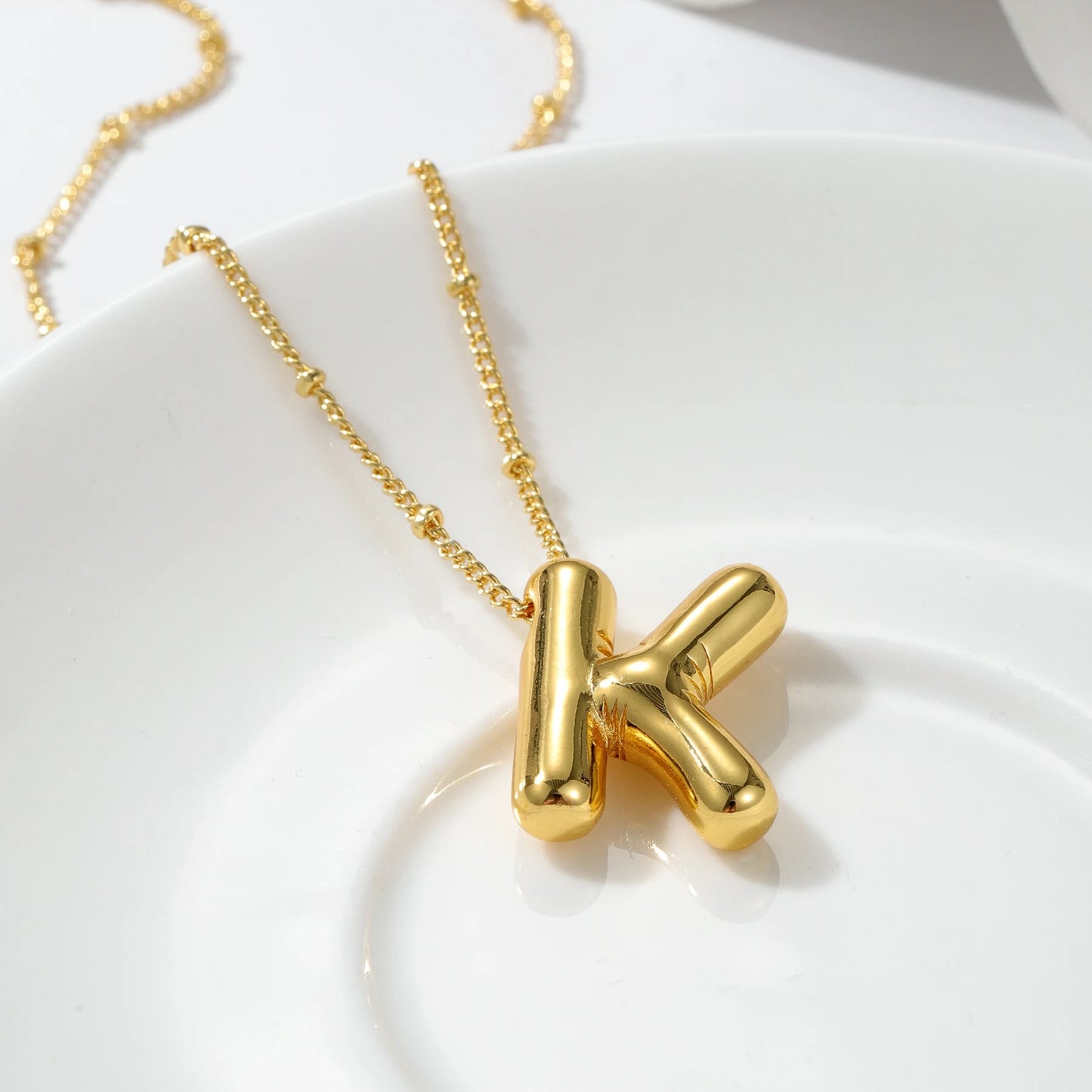 Chunky Bubble Letter Initial Necklace