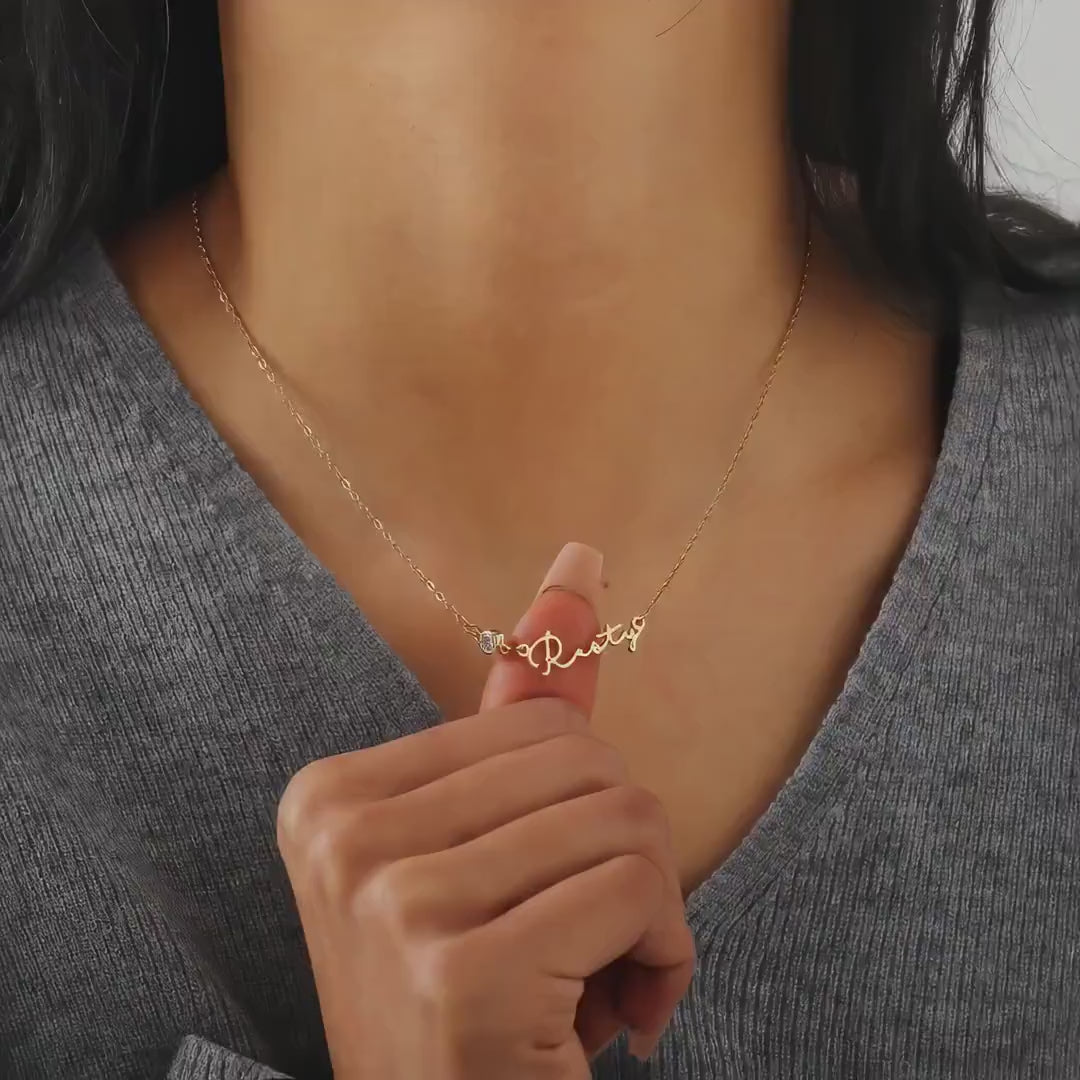 Personalized Birthstone Name Necklace: 18K Gold Waterproof Jewelry