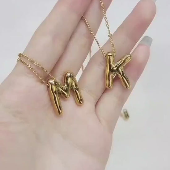 Chunky Bubble Letter Necklace: 18K Gold Plated Initial Pendant