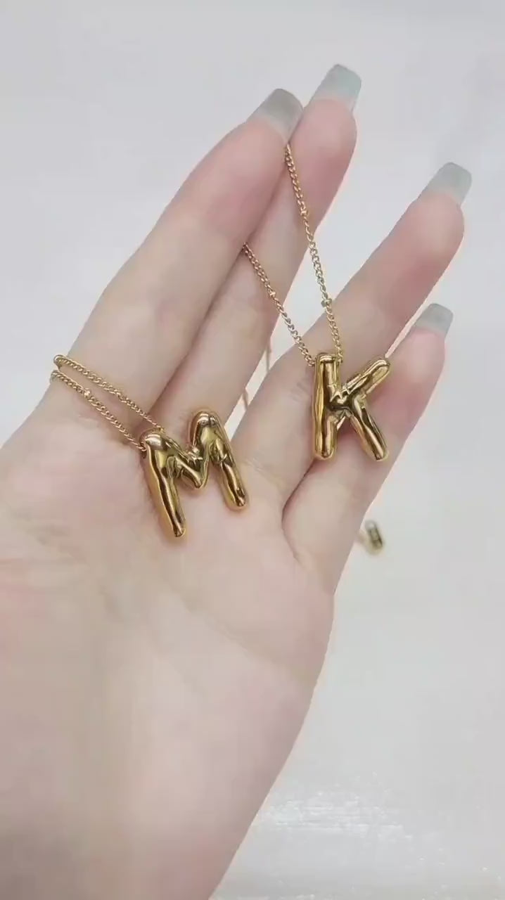Chunky Bubble Letter Necklace: 18K Gold Plated Initial Pendant