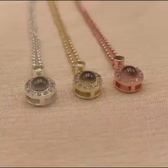 Photo Projection Necklace: Birthstone Sterling Silver Memorial Jewelry